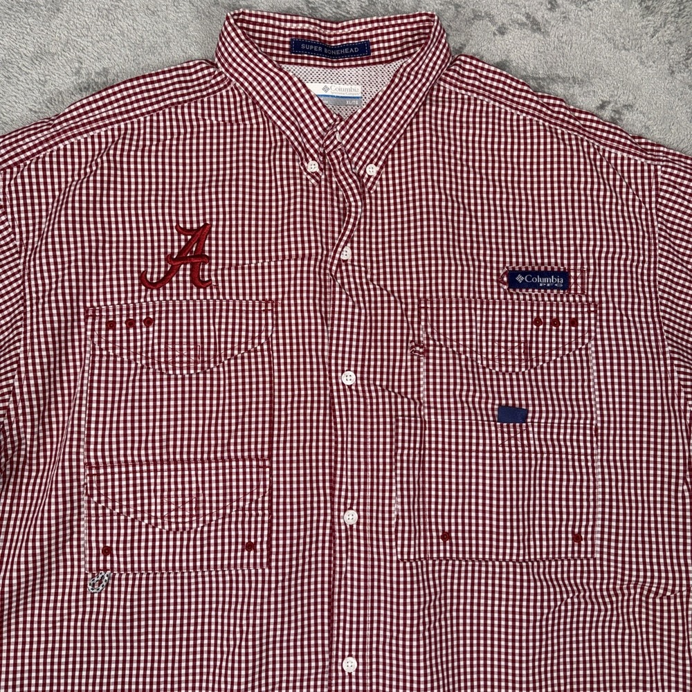 Alabama Crimson Tide Shirt Mens XL Columbia Super Bonehead Button Up PFG Red